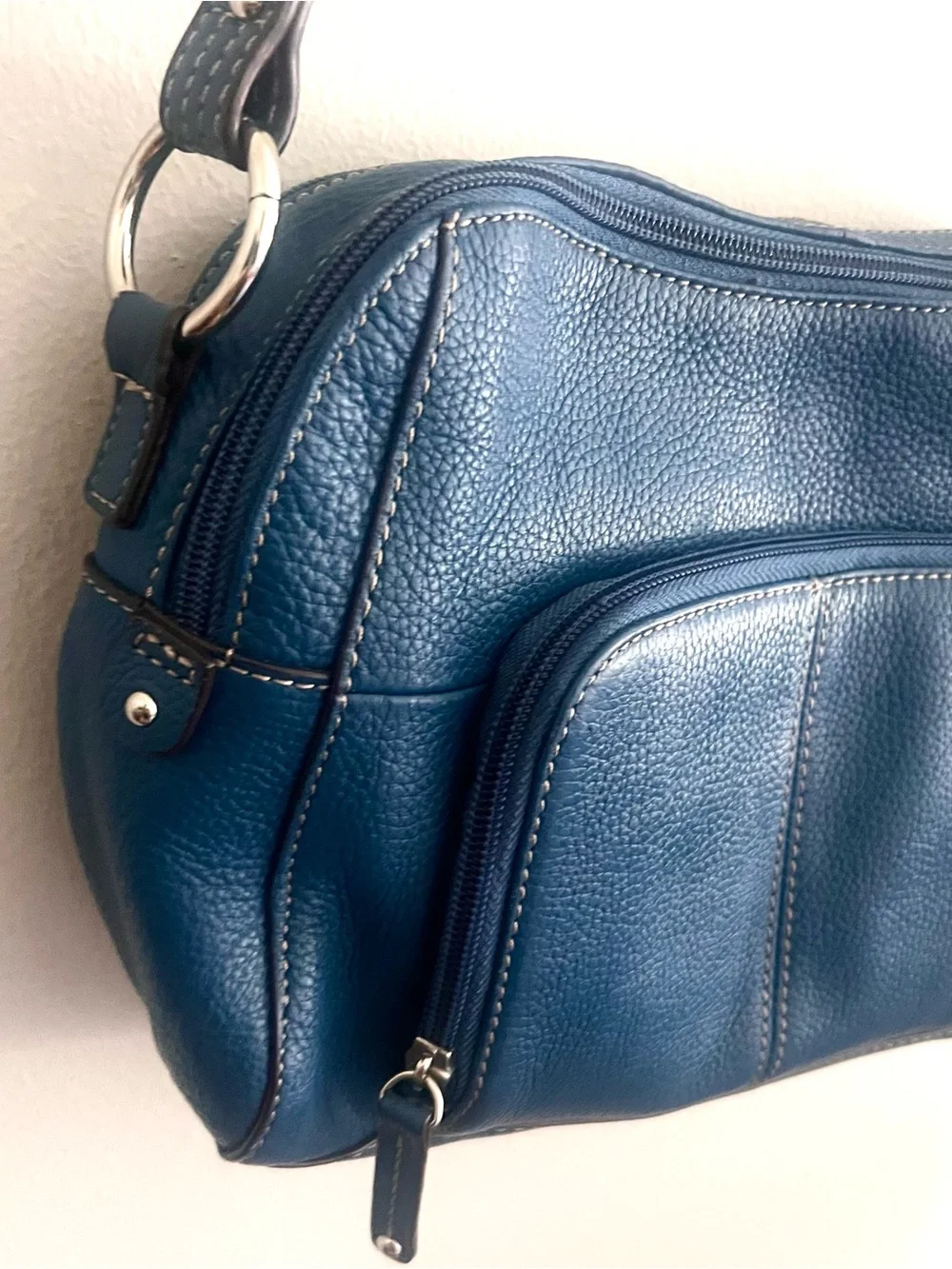 Blue Leather Tignanello Crossbody Bag - Classic Pebbled Leather organizers style